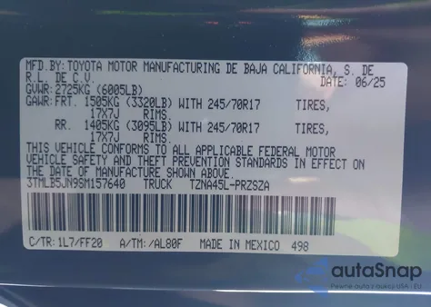 2025 Toyota Tacoma Sr5 z USA, uszkodzony, nr VIN 3TMLB5JN9SM157640